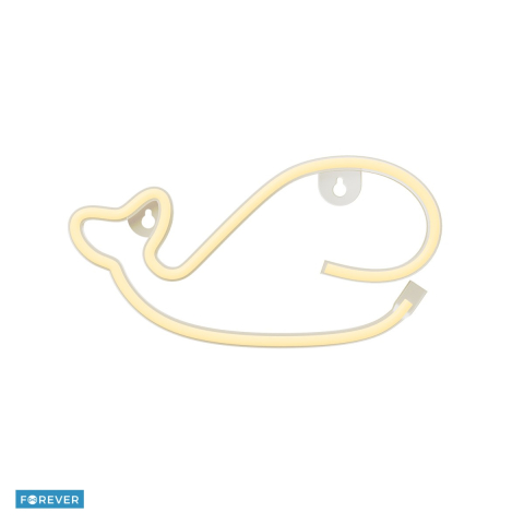 Neoane LED - Neon LED Forever Light, Whale, dimensiuni 290 x 23 x 150mm, cablu USB cu lungime 2m, alimentare USB sau 3xAA, alb