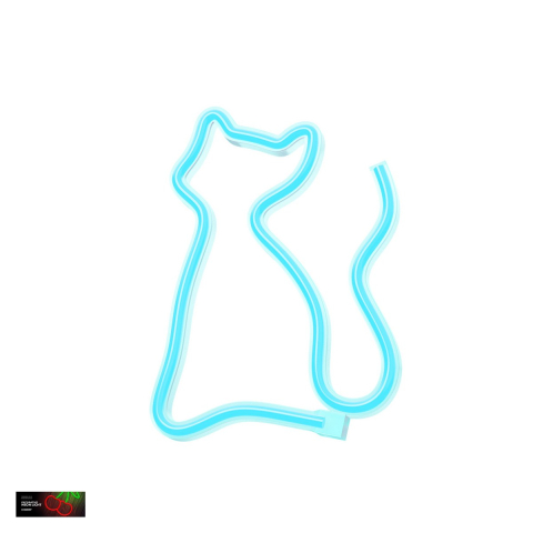 Neoane LED - Neon LED Neolia, Cat, turcoaz, dimensiuni 20 x 170 x 235mm, cablu USB cu lungime  2m, alimentare USB sau 3xAA