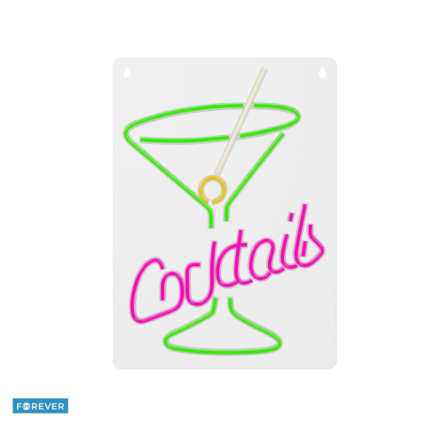Bannere si ghirlande decorative - Neon LED pe plexiglas Forever Light, Cocktails, dimensiuni 420 x 300 x 20mm, roz verde, cablu USB cu lungime 2m