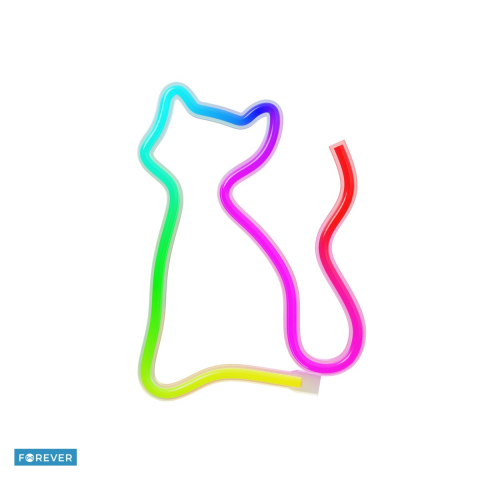 Bannere si ghirlande decorative - Neon LED RGB Forever Light, Cat, dimensiuni 170 x 20 x 235mm, cu telecomanda, cablu USB cu lungime 2m