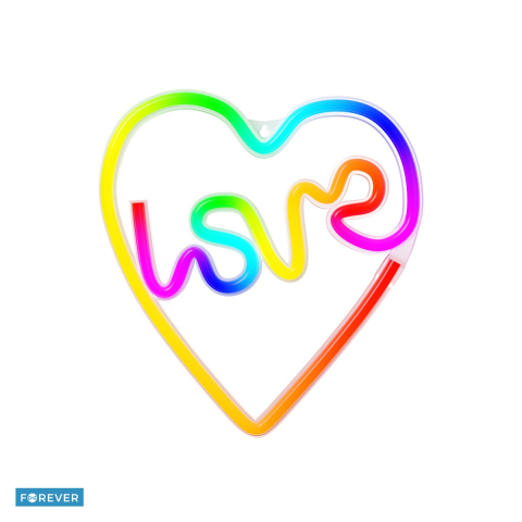 Bannere si ghirlande decorative - Neon LED RGB Forever Light, Love In Heart, dimensiuni 280 x 255 x 20mm, cu telecomanda, cablu USB cu lungime 2m