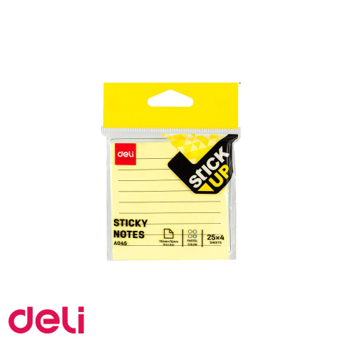 Notes, Post-it si cuburi de hartie - Notes adeziv Deli, 76x76 mm, liniat, 4 culori pastel asortate, 100 file, pentru organizare birou si acasa