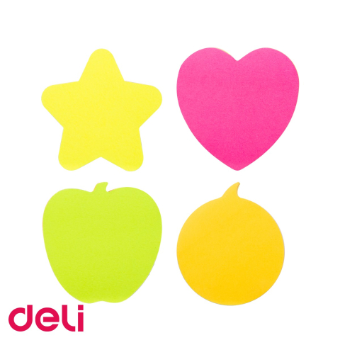 Notes, Post-it si cuburi de hartie - Notes adeziv Deli forme diverse, culori neon fluorescente, 76x76mm, 4 blocuri x 20 file, repozitionabil
