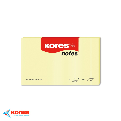 Birotica papetarie - Notes adeziv Kores, 75x125 mm, galben pal, repozitionabil, 100 file - ideal pentru memento-uri si mesaje