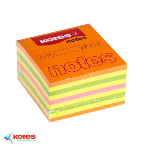 Birotica papetarie - Notes adeziv Kores Summer, 75x75 mm, 450 file, culori neon mixte de vara, pentru memento-uri si mesaje