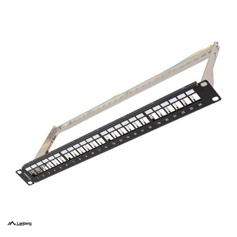 Rack-uri si accesorii - Patch panel gol Lanberg 19 inch 1U cu 24 de locasuri pentru module keystone, ecranat FTP, cu impamantare, otel galvanizat, negru, PPKS-0924-B