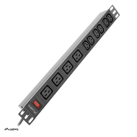 Rack-uri si accesorii - PDU pentru rack Lanberg 19 inch 1U, 4 prize IEC C19 si 6 prize IEC C13, intrare IEC C20, 16 A, 4000 W, cablu 2 m, aluminiu, negru, PDU-04I1906I-0200-C20-BK