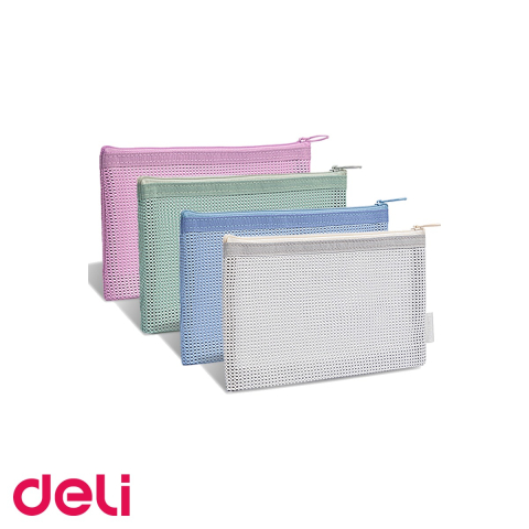 Birotica papetarie - Penar etui mesh textil Deli 67058F, inchidere fermoar, pentru scoala si birou