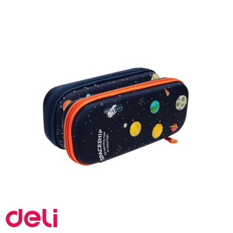 Birotica papetarie - Penar oval rigid Deli Spaceship, design 3D, compartimentat, pentru scoala