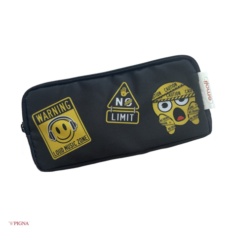 Birotica papetarie - Penar Pigna Emoji, din textil, etui, dreptunghiular 3 fermoare, negru