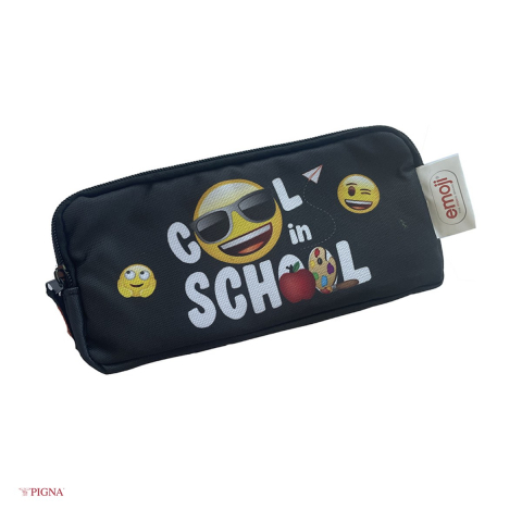 Birotica papetarie - Penar Pigna Emoji, din textil, etui, dreptunghiular 3 fermoare school, negru