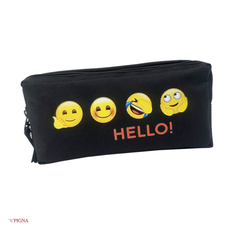Birotica papetarie - Penar Pigna Emoji, etui, dreptunghiular 3 fermoare, negru