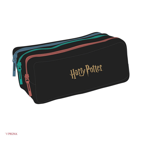 Birotica papetarie - Penar Pigna Harry Potter, din poliester, etui dreptunghiular 3 fermoare, negru