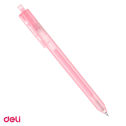 Birotica papetarie - Pix cu gel acrilic Deli G140, cu mecanism, varf 1 mm, cerneala roz