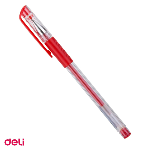 Birotica papetarie - Pix cu gel Deli 6600, cu grip, varf 0.5 mm, cerneala rosie