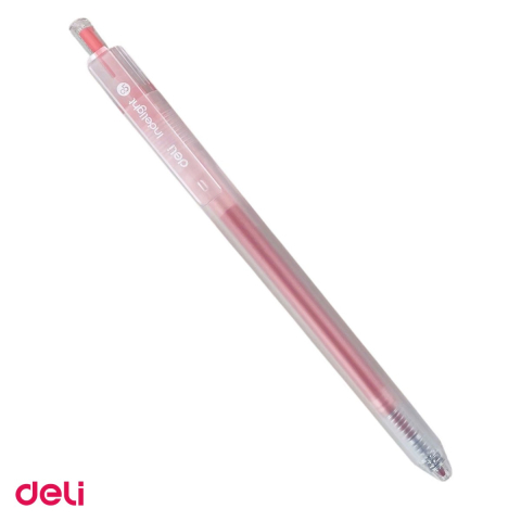 Birotica papetarie - Pix cu gel Deli, cu mecanism, varf 0.5 mm, cerneala roz-rosu