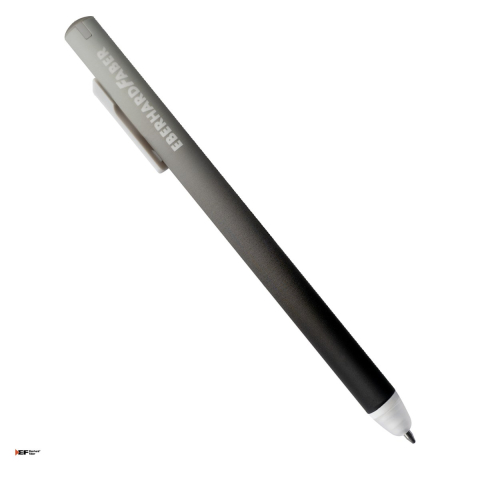 Birotica papetarie - Pix cu gel Eberhard Faber Click It!, varf de 0,7 mm, gri/negru, cu cerneala albastra, reincarcabil, se poate sterge