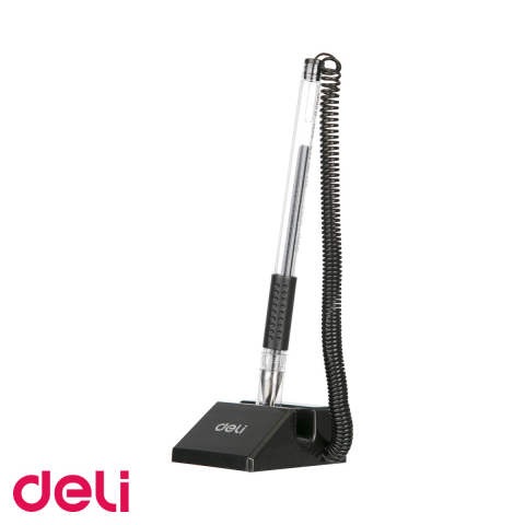 Pixuri cu suport - Pix cu suport adeziv si snur Deli, varf 0.5 mm, cerneala neagra, rotire 180 grade, pentru birou si ghiseu