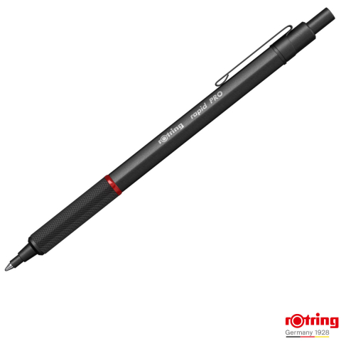 Birotica papetarie - Pix Rapid Pro Negru cu Mecanism Click si Grip Randalinat, pentru Scriere Profesionala si Zilnica, Rotring