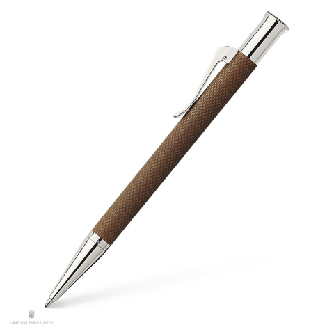 Birotica papetarie - Pix rotativ Graf von Faber-Castell Guilloche, corp din rasina, accesorii placate cu rodiu, varf M, scriere neagra, maro coniac