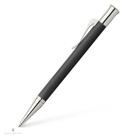 Birotica papetarie - Pix rotativ Graf von Faber-Castell Guilloche, corp din rasina, accesorii placate cu rodiu, varf M, scriere neagra, negru