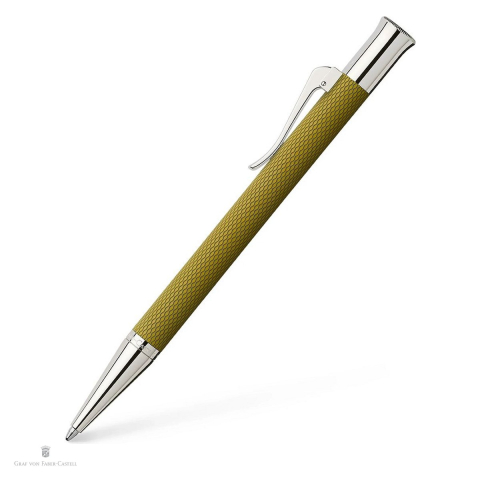 Instrumente de scris - Pix rotativ Graf von Faber-Castell Guilloche, corp din rasina, accesorii placate cu rodiu, varf M, scriere neagra, verde oliv