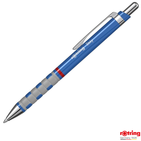 Birotica papetarie - Pix Tikky 3 Albastru cu Clip, Mina Jumbo Albastra 0.7mm, Grip Ergonom din Cauciuc, pentru Scriere Extensiva, Rotring