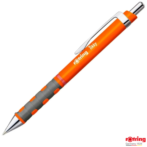 Birotica papetarie - Pix Tikky 3 Portocaliu Neon cu Clip, Mina Jumbo Albastra 0.7mm, Grip Ergonom din Cauciuc, pentru Scriere Extensiva si Vizibila, Rotring