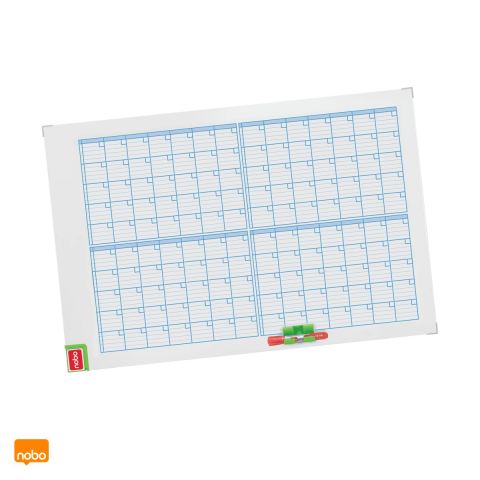 Birotica papetarie - Planner lunar magnetic Nobo Performance, suprafata cu stergere usoara, kit magnetic de planificare inclus, 90x60 cm