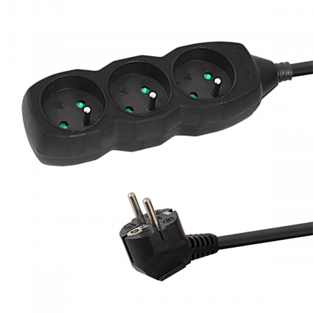 Prelungitoare priza - Prelungitor cu 3 prize si cablu cu lungime de 1.5m, 250V, 16A, sarcina maxima 3680W, cu impamantare si protectie copii, ES-96152, negru