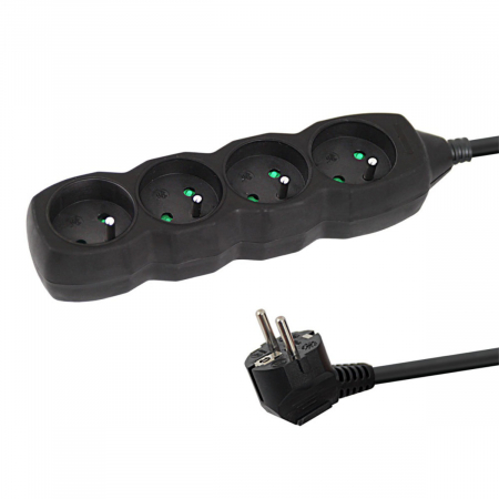Prelungitoare priza - Prelungitor cu 4 prize si cablu cu lungime de 1.5m, 250V, 16A, sarcina maxima 3680W, cu impamantare si protectie copii, ES-96159, negru