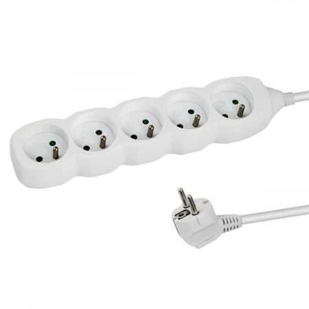 Prelungitoare priza - Prelungitor cu 5 prize si cablu cu lungime de 1.5m, 250V, 16A, sarcina maxima 3680W, cu impamantare si protectie copii, ES-96166, alb