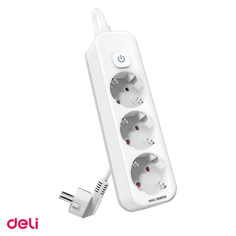 Prelungitoare priza - Prelungitor Deli cu 3 prize cu impamantare, cablu 3 m, intrerupator cu LED, protectie pentru copii