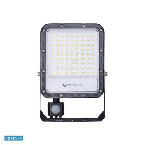 Iluminare exterior - Proiector LED Forever Proxim+ 50W 6500K 7500lm PIR 230V IP65, cablu 30cm, dimensiuni 159 x 43 x 221mm, Negru