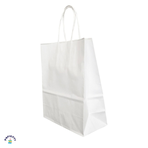 Ambalaje cadouri - Punga cadou Papiroti, din hartie, cu maner rasucit, alb, 14x8x21 cm
