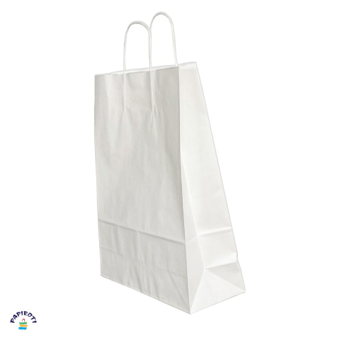 Ambalaje cadouri - Punga cadou Papiroti, din hartie, cu maner rasucit, alb, 26x12x35 cm