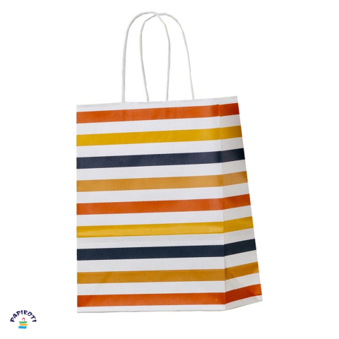 Ambalaj birou - Punga cadou Papiroti, din hartie, cu maner rasucit, alb, cu striatii, 18x8x22 cm