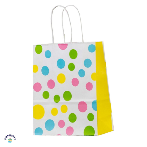 Ambalaje cadouri - Punga cadou Papiroti, din hartie, cu maner rasucit, alb, model cu confeti, 26x12x35 cm