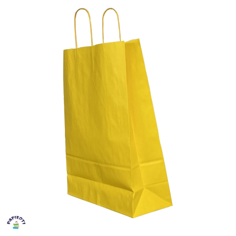 Ambalaje cadouri - Punga cadou Papiroti, din hartie, cu maner rasucit, galben, interior alb, 26x12x35 cm