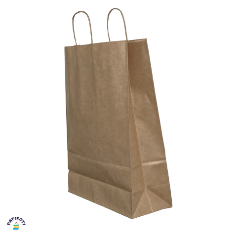 Ambalaje cadouri - Punga cadou Papiroti, din hartie, cu maner rasucit, maro, 22x10x31 cm