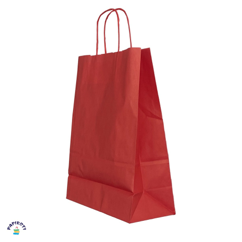 Ambalaje cadouri - Punga cadou Papiroti, din hartie, cu maner rasucit, rosu, interior alb, 26x12x35 cm