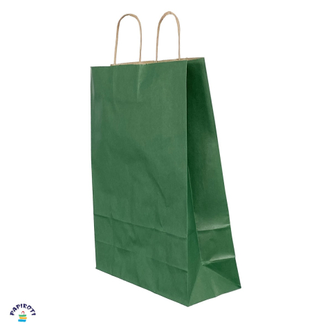 Ambalaje cadouri - Punga cadou Papiroti, din hartie, cu maner rasucit, verde cu dungi, interior maro, 26x12x35 cm