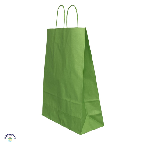 Ambalaje cadouri - Punga cadou Papiroti, din hartie, cu maner rasucit, verde, interior alb, 32x12x41 cm