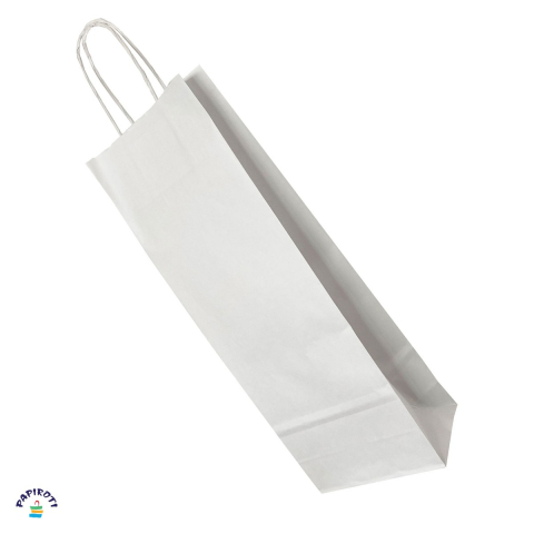 Ambalaje cadouri - Punga cadou Papiroti, pentru sticle, din hartie, cu maner rasucit, alb, 14x8x39 cm