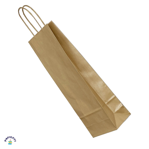 Ambalaje cadouri - Punga cadou Papiroti, pentru sticle, din hartie, cu maner rasucit, auriu, interior alb, 14x8x39 cm