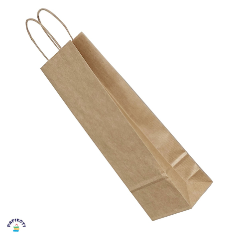 Ambalaje cadouri - Punga cadou Papiroti, pentru sticle, din hartie, cu maner rasucit, maro cu dungi, 14x8x39 cm