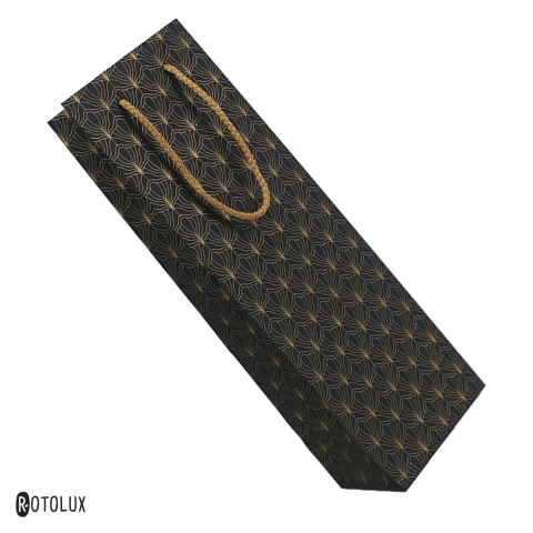 Ambalaje cadouri - Punga cadou Rotolux Black & Gold, pentru sticla, negru cu model auriu, 120x90x390 mm