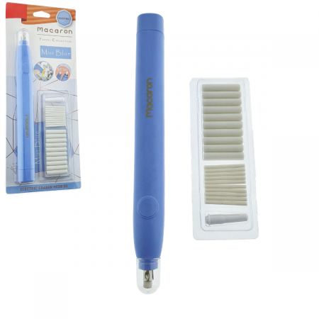 Instrumente de scris - Radiera Electrica Macaron H028 , stergere precisa pin-point, design ergonomic, 20 rezerve incluse, albastra