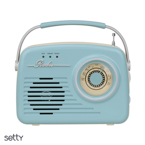 Multimedia Player - Radio Setty Retro P350, Bluetooth v.5.0 Player, 3W, 1200 mAh, FM 87-108MHz, slot USB si SD, intrare AUX, albastru