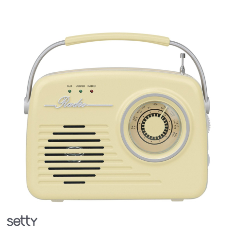 Multimedia Player - Radio Setty Retro P350, Bluetooth v.5.0 Player, 3W, 1200 mAh, FM 87-108MHz, slot USB si SD, intrare AUX, bej